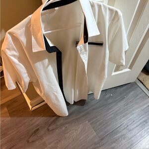 Men's White Button Down Shirt with Black Accents
